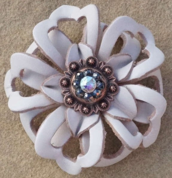 White Lotus Flower With Copper Jet and AB 1" Concho