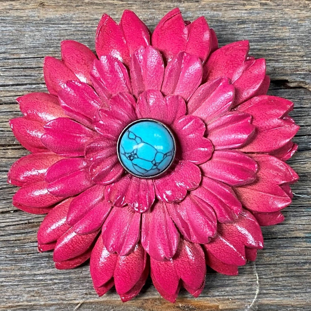 Hand Painted Leather Flowers - Daisies - Round Turquoise Cabochons — view 5
