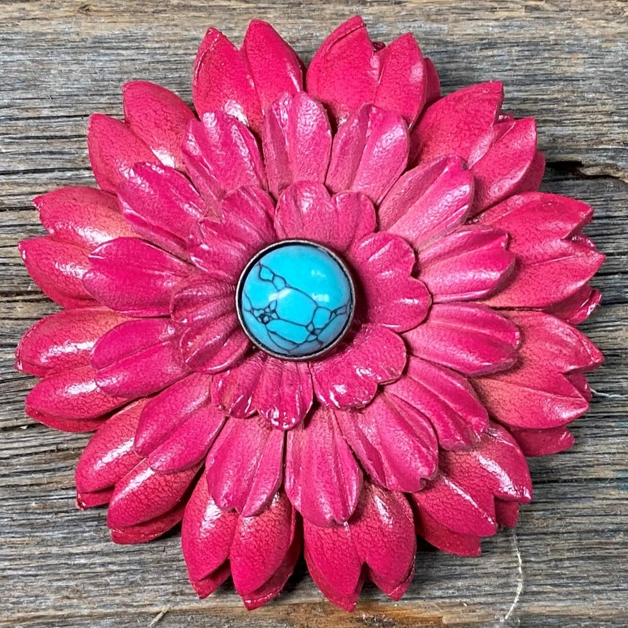 Hand Painted Leather Flowers - Daisies - Round Turquoise Cabochons — view 5