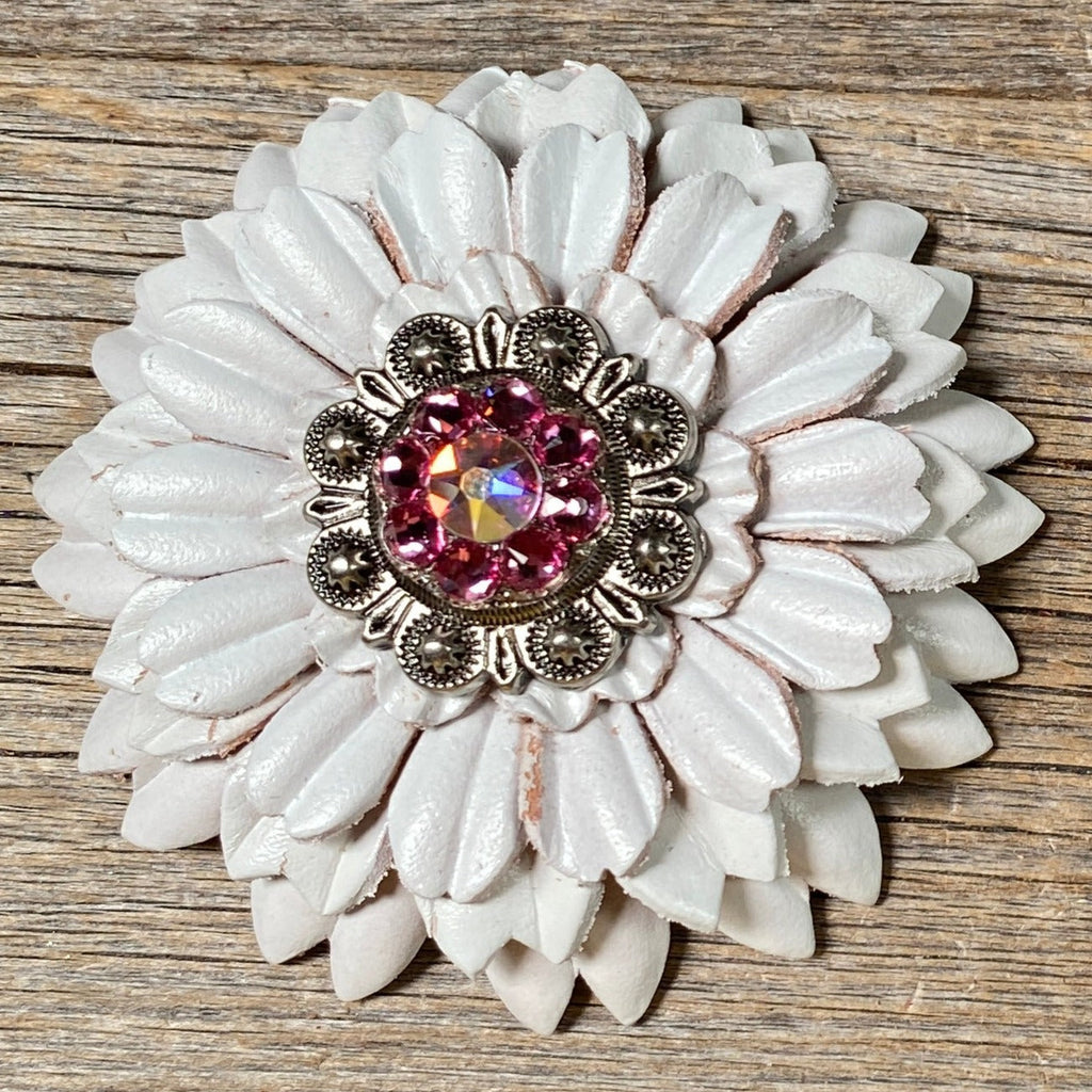 White Daisy Leather Flowers - 1" Crystal Conchos - Options — view 6