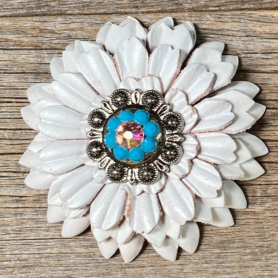 White Daisy Leather Flowers - 1" Crystal Conchos - Options — view 4