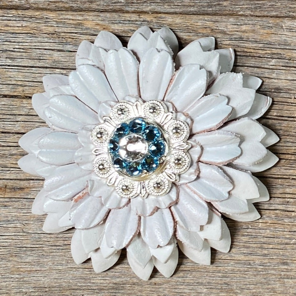 White Daisy Leather Flowers - 1" Crystal Conchos - Options — view 7