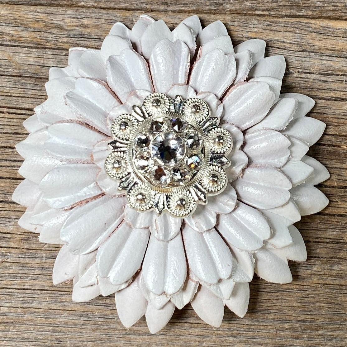 White Daisy Leather Flowers - 1" Crystal Conchos - Options — view 3