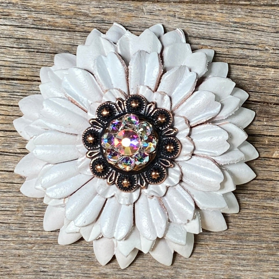 White Daisy Leather Flowers - 1" Crystal Conchos - Options — view 8