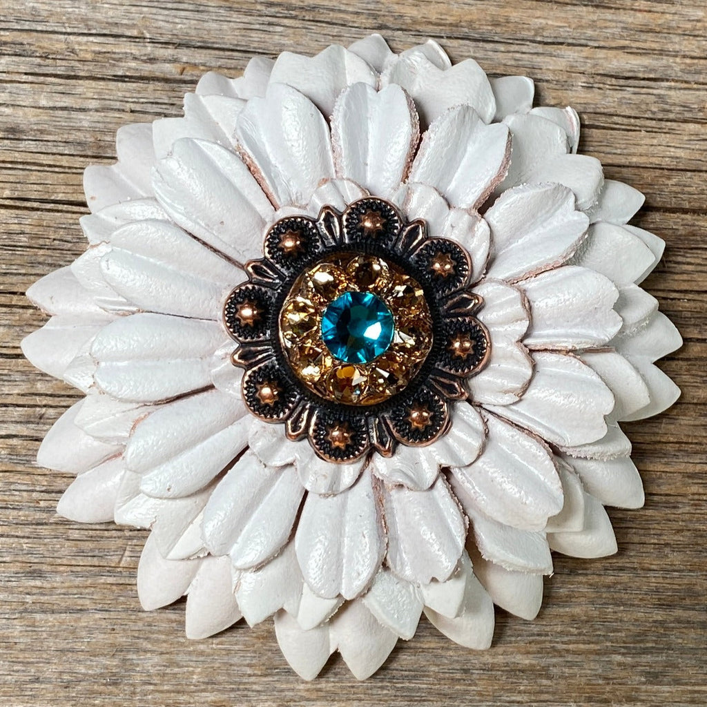 White Daisy Leather Flowers - 1" Crystal Conchos - Options — view 2