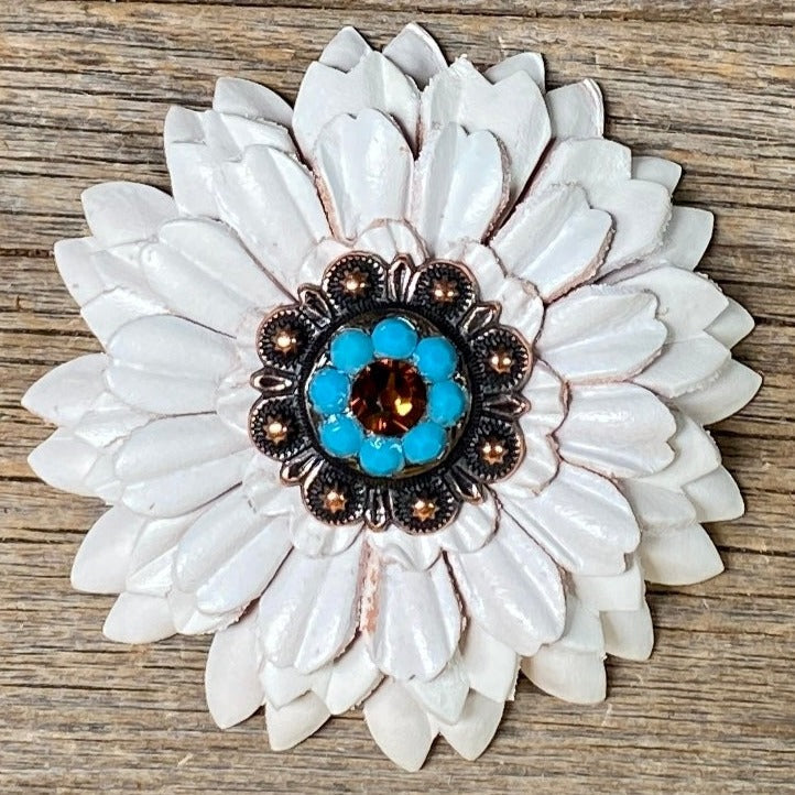 White Daisy Leather Flowers - 1" Crystal Conchos - Options — view 5
