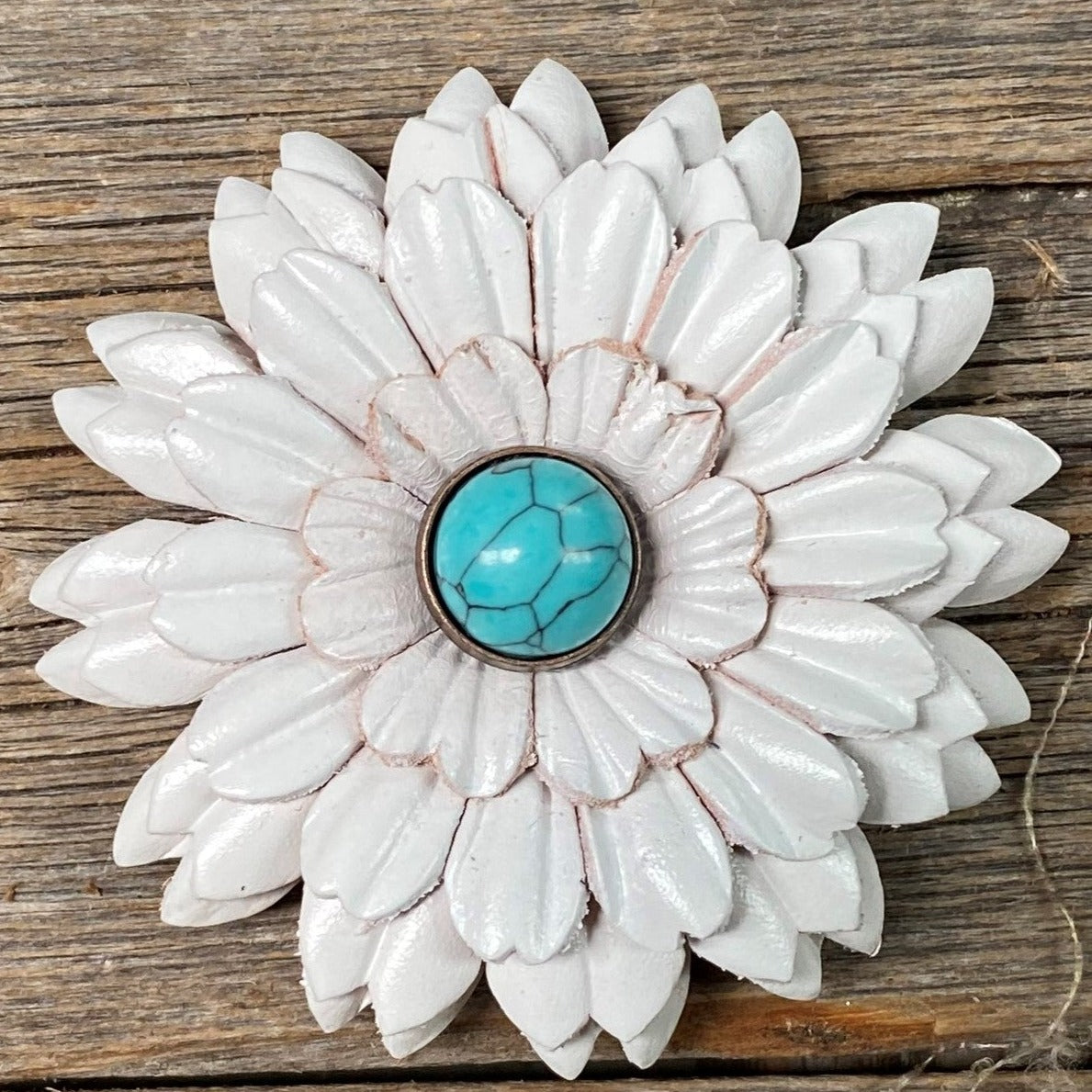 Hand Painted Leather Flowers - Daisies - Round Turquoise Cabochons — view 3