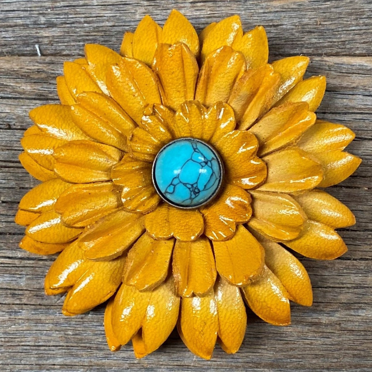 Hand Painted Leather Flowers - Daisies - Round Turquoise Cabochons — view 6