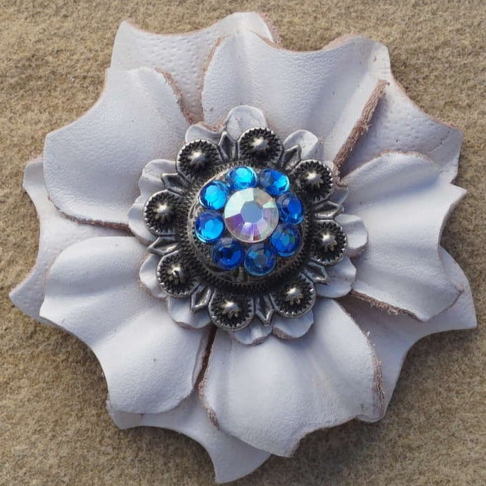 White Carnations Leather Flowers - 1" Crystal Conchos - Options — view 9