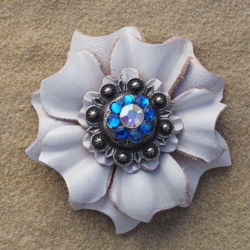 White Carnation Flower With Antique Silver Capri and AB 1" Concho