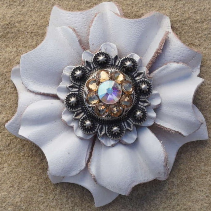 White Carnations Leather Flowers - 1" Crystal Conchos - Options — view 5