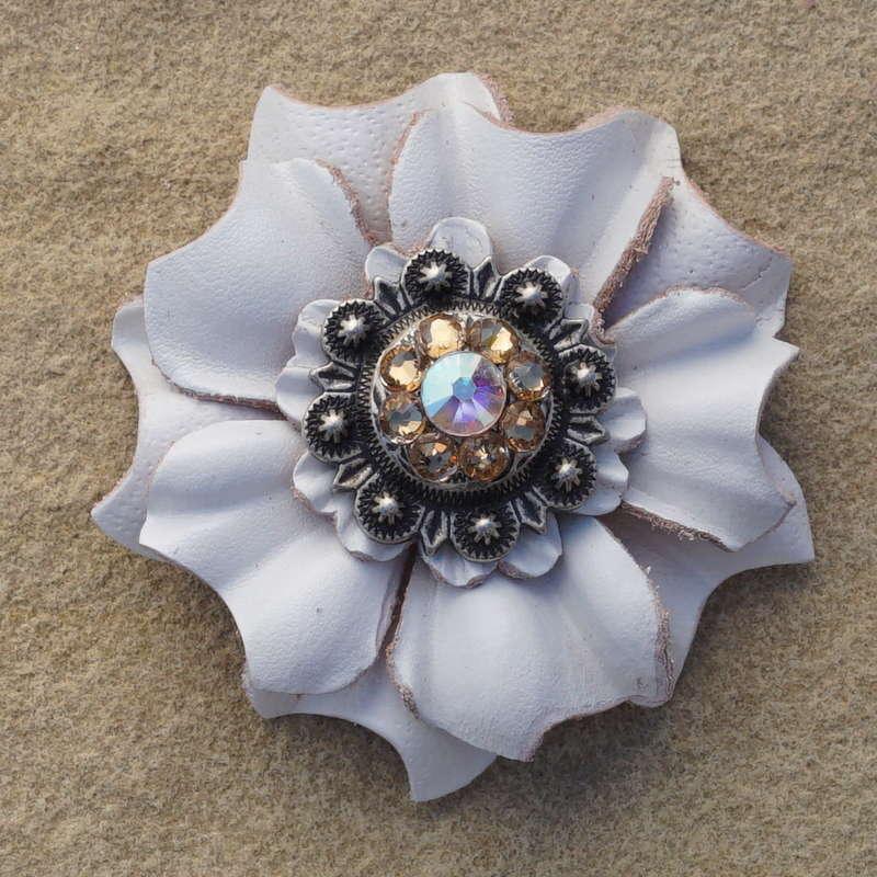 White Carnation Flower With Antique Silver Champagne and AB 1" Concho