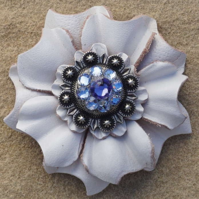 White Carnations Leather Flowers - 1" Crystal Conchos - Options — view 7