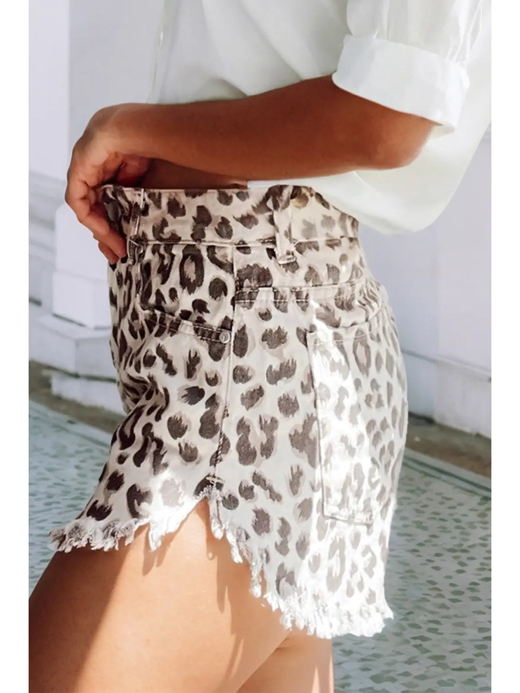 Frayed Leopard Denim | Shorts — view 4