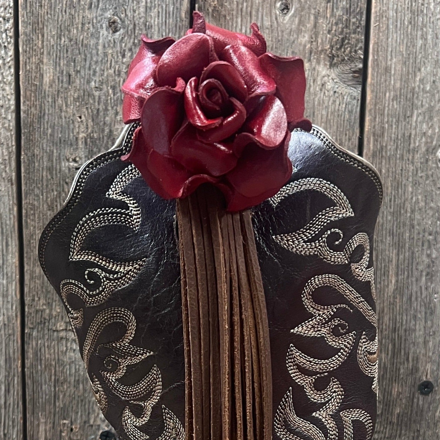 Boot Cuff Jewelry - Leather Red Rose - Fringe