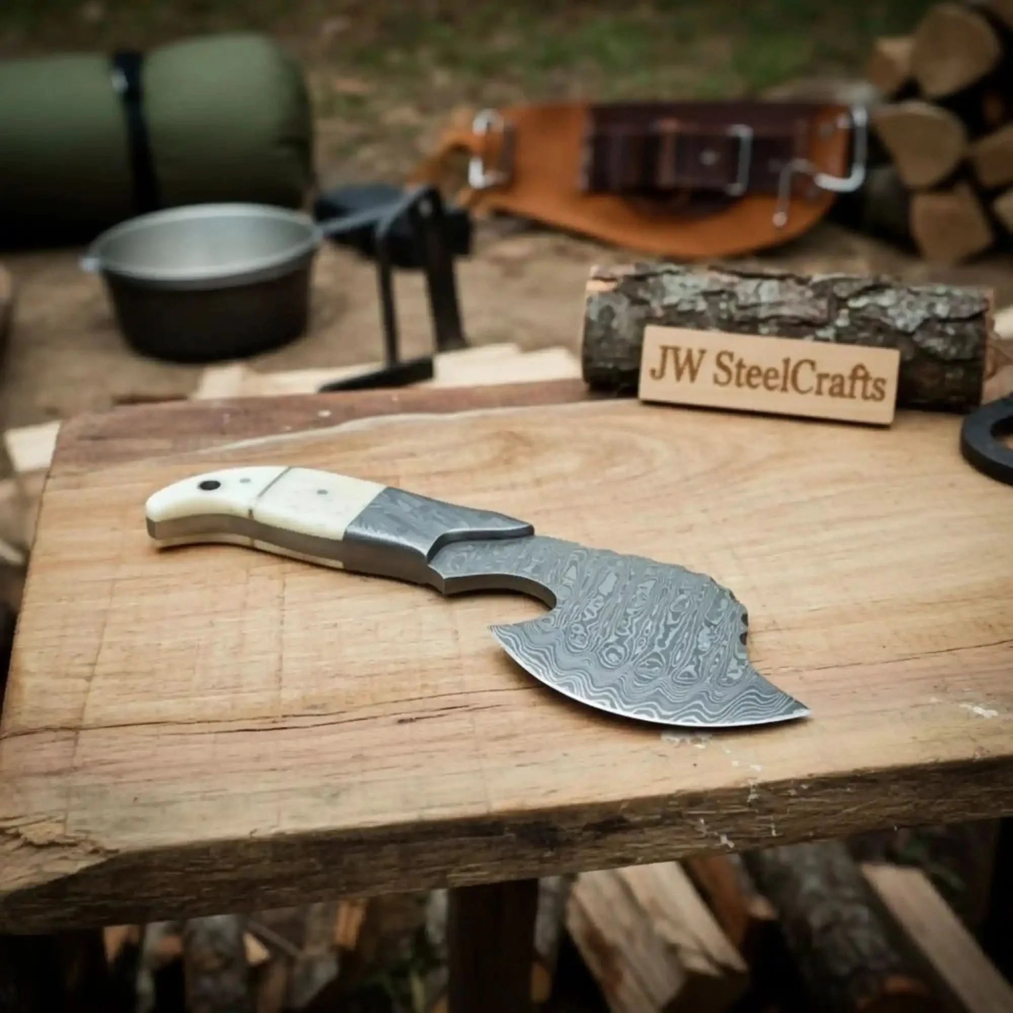 Damascus Cleaver Hatchet with Broad Forged Blade