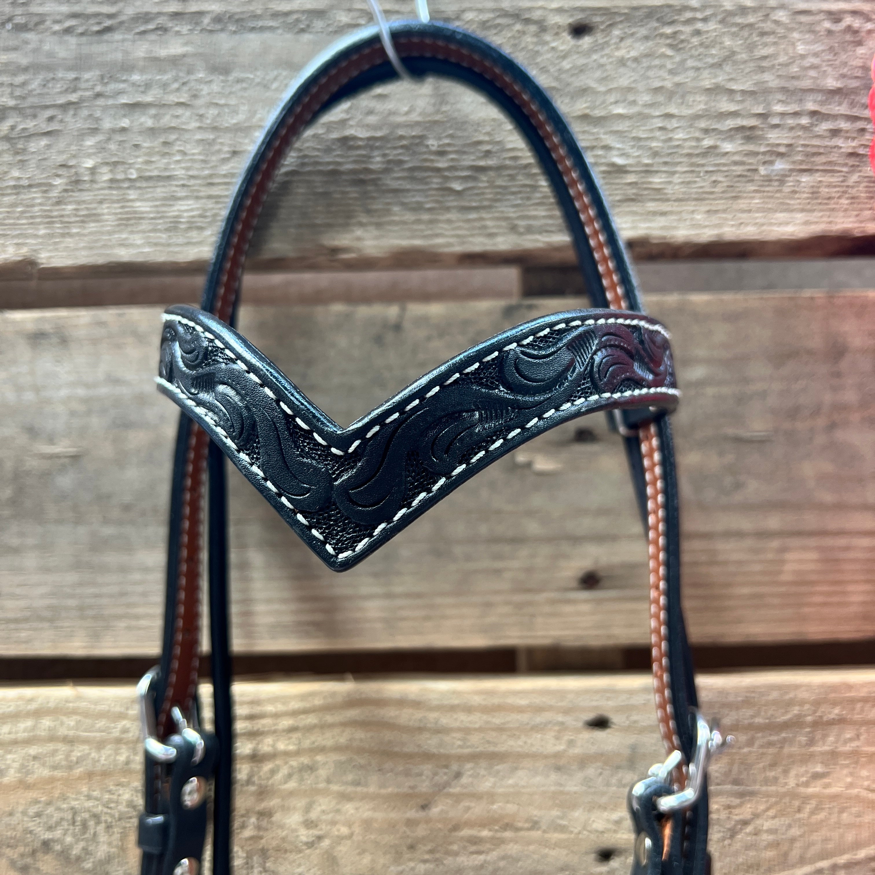 Black Floral V-Brow Red Loping Hackamore #LHK026 — view 3