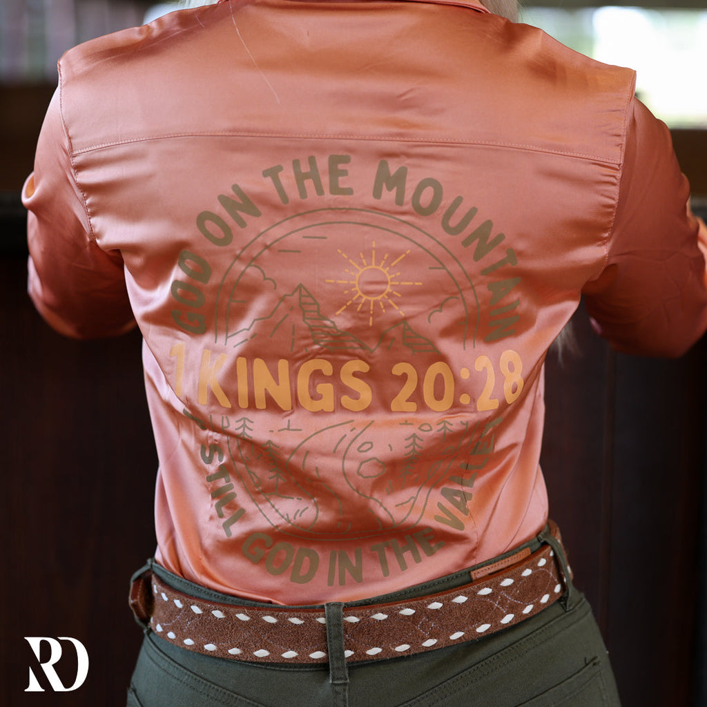 God On The Mountain Peach Satin Performance Rodeo Shirt — view 3