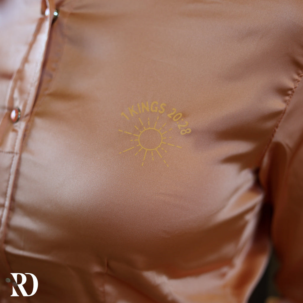 God On The Mountain Peach Satin Performance Rodeo Shirt — view 4