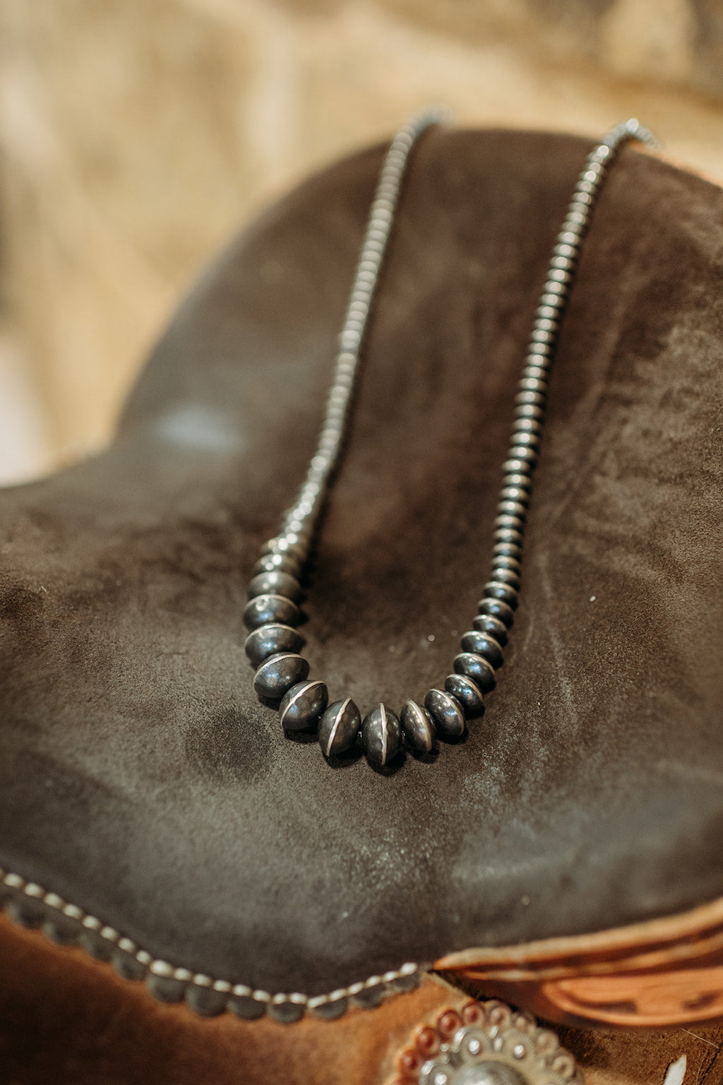 Navajo Inspired 32" Graduated Saucer Pearl Sterling Silver Necklace