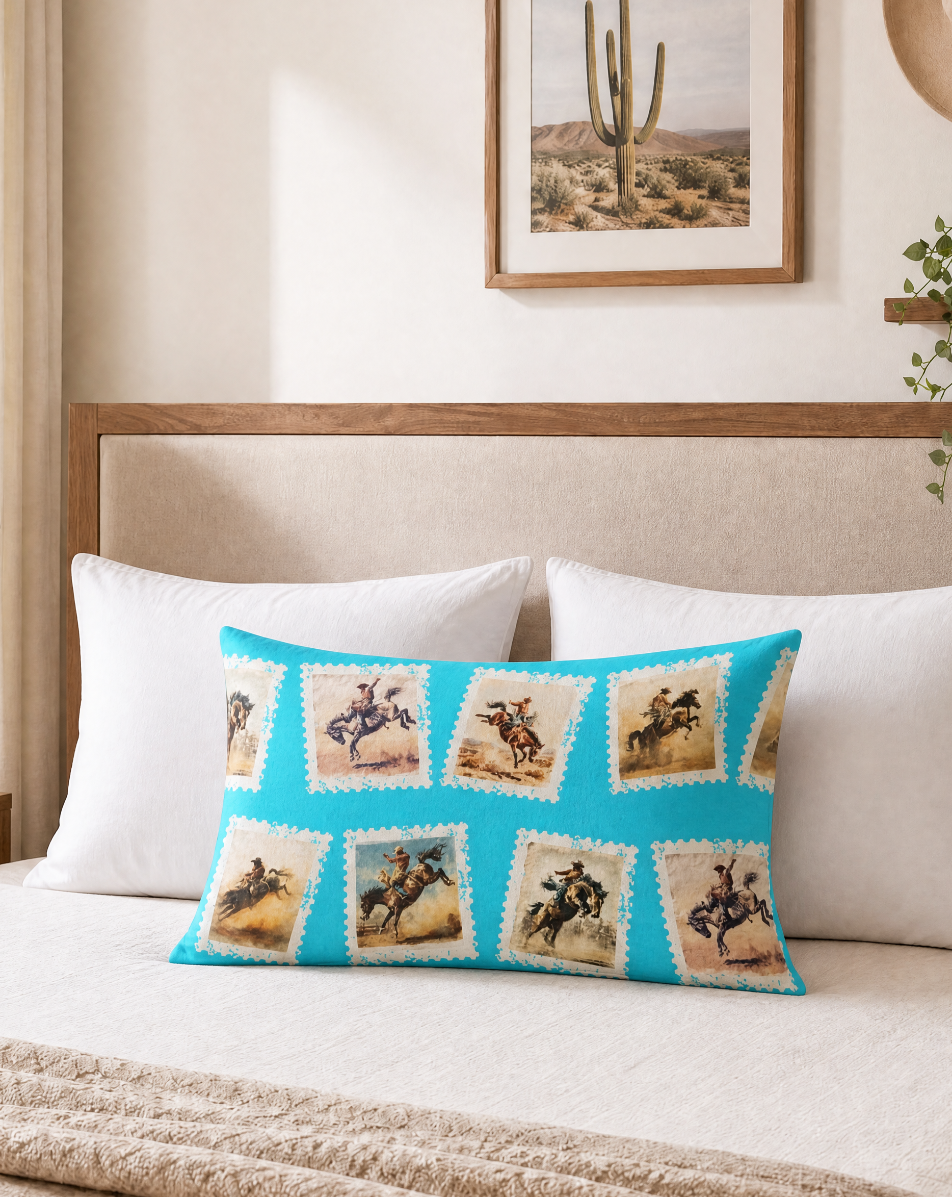 Baha Ranch Cowboy Stamp Turquoise Pillowcase Made in America by Baha Ranch Western Wear