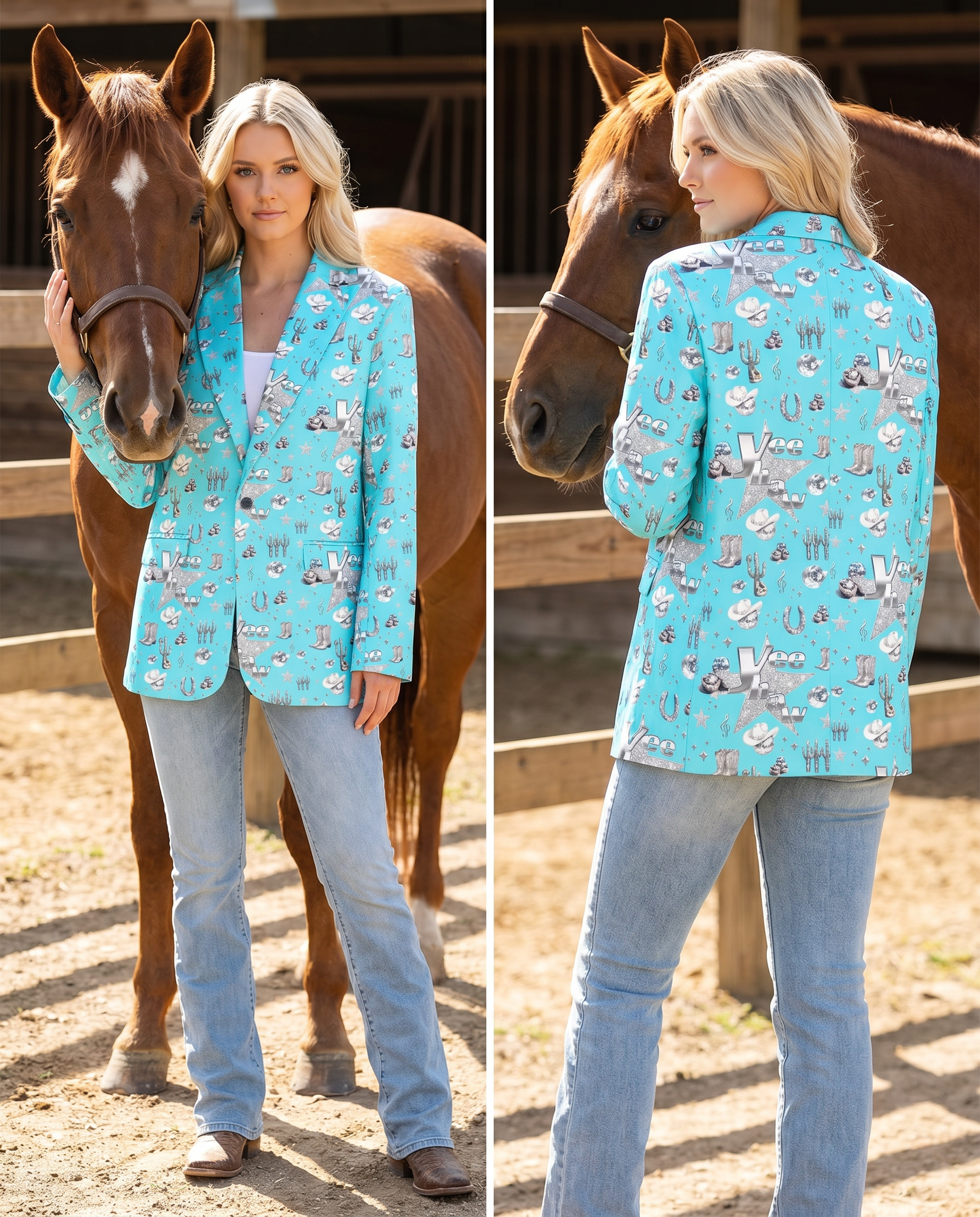 Baha Ranch Turquoise YEEHAW Rhinestone Cowgirl Blazer by Baha Ranch Western Wear
