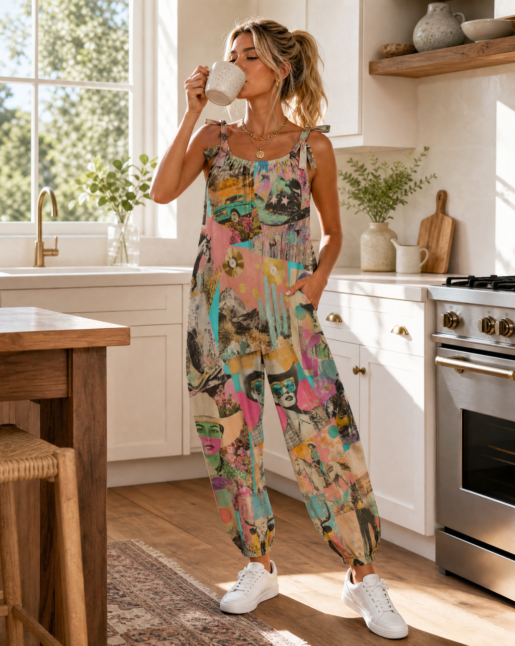 Baha Ranch Pop Western Collage Relaxed Fit Jumpsuit by Baha Ranch Western Wear