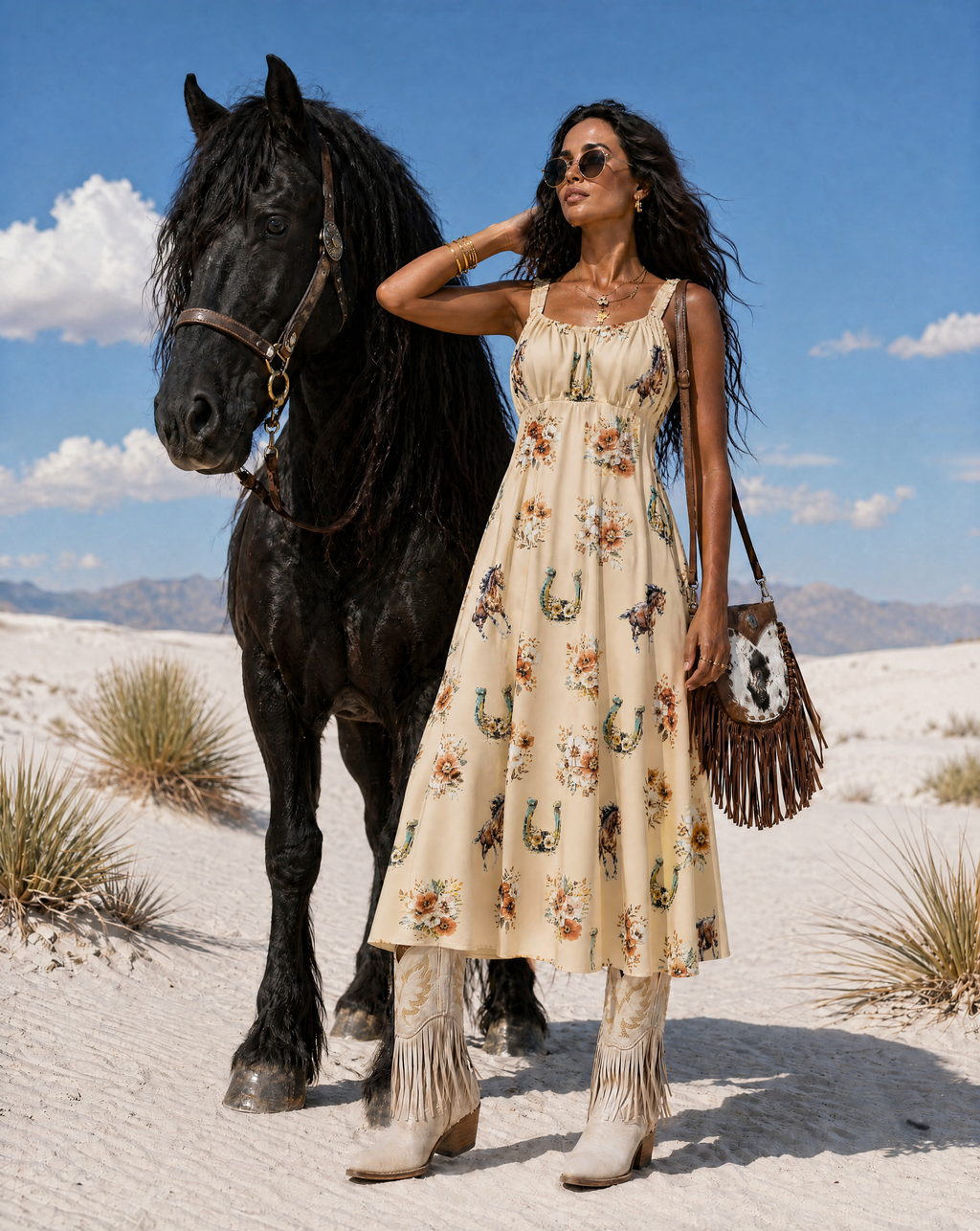 Baha Ranch Floral Horse Western Country Girl High Waist Sun Dress by Baha Ranch Western Wear - product image 3