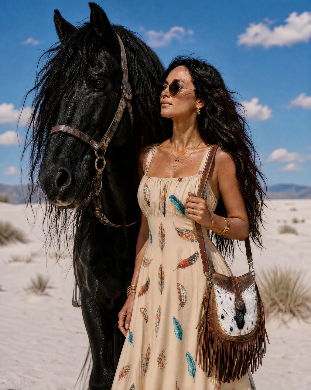 Baha Ranch Country Girl Feather Print High Waist Sun Dress by Baha Ranch Western Wear - product image 3
