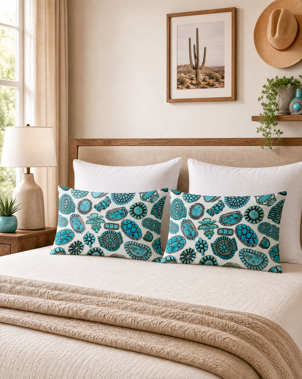 Baha Ranch Turquoise Crazy White Pillowcase Made in America by Baha Ranch Western Wear - product image 2
