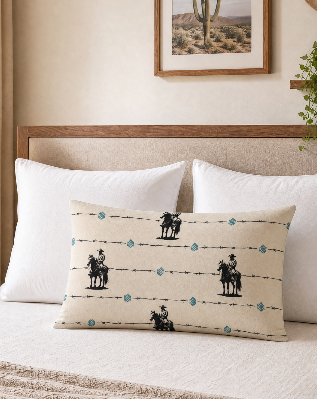 Baha Ranch Saddle Up Pillow Case Beige Made in America by Baha Ranch Western Wear
