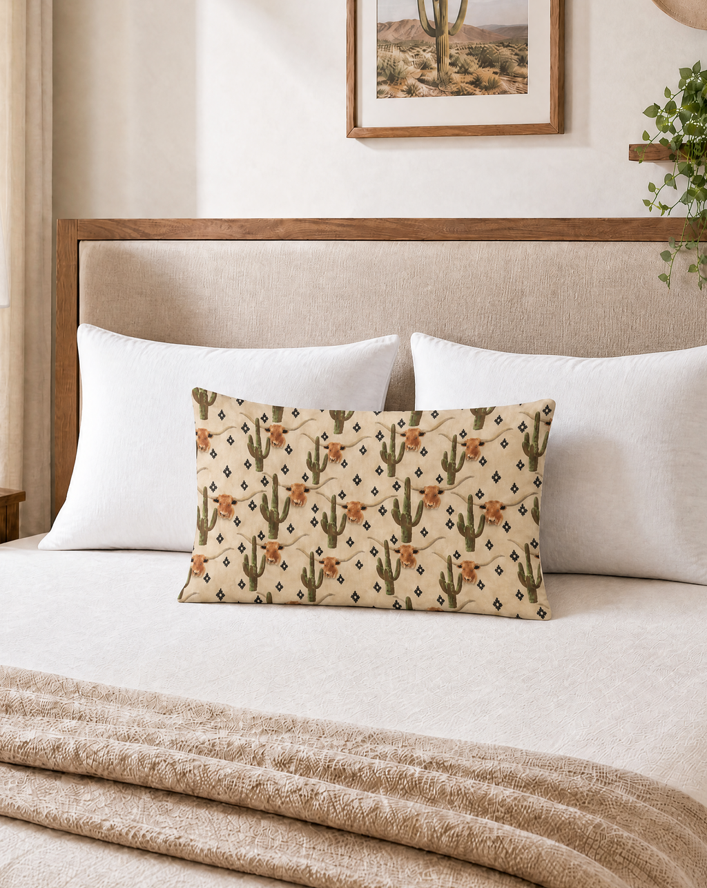 Baha Ranch Cactus Longhorn Pillow Case Made in America by Baha Ranch Western Wear