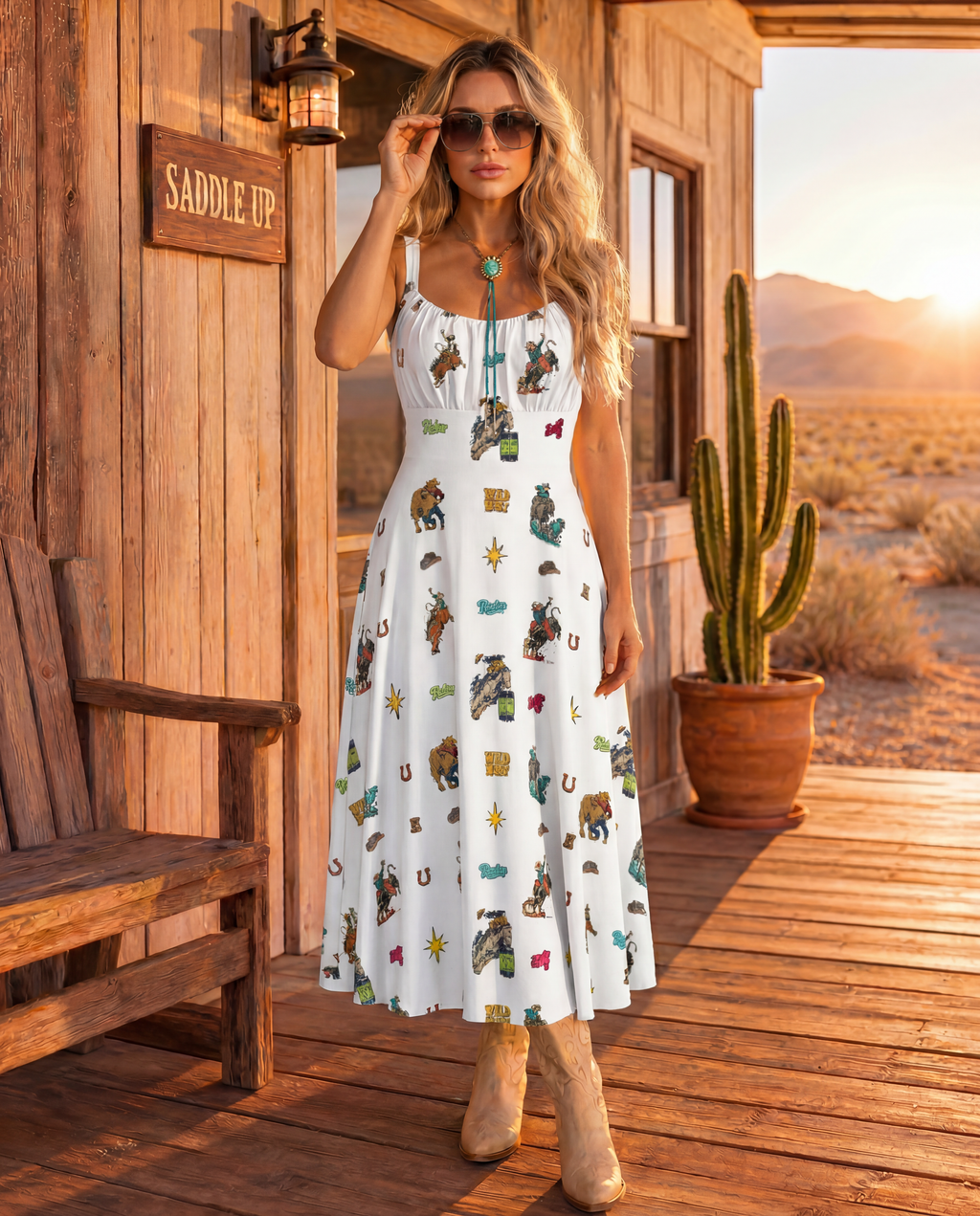 Baha Ranch The Last Roundup Western Rodeo Prairie Dress in White by Baha Ranch Western Wear