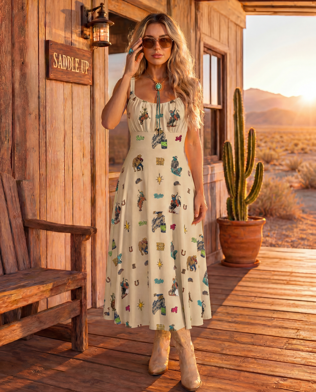 Baha Ranch The Last Roundup Western Rodeo Prairie Dress in Tan by Baha Ranch Western Wear