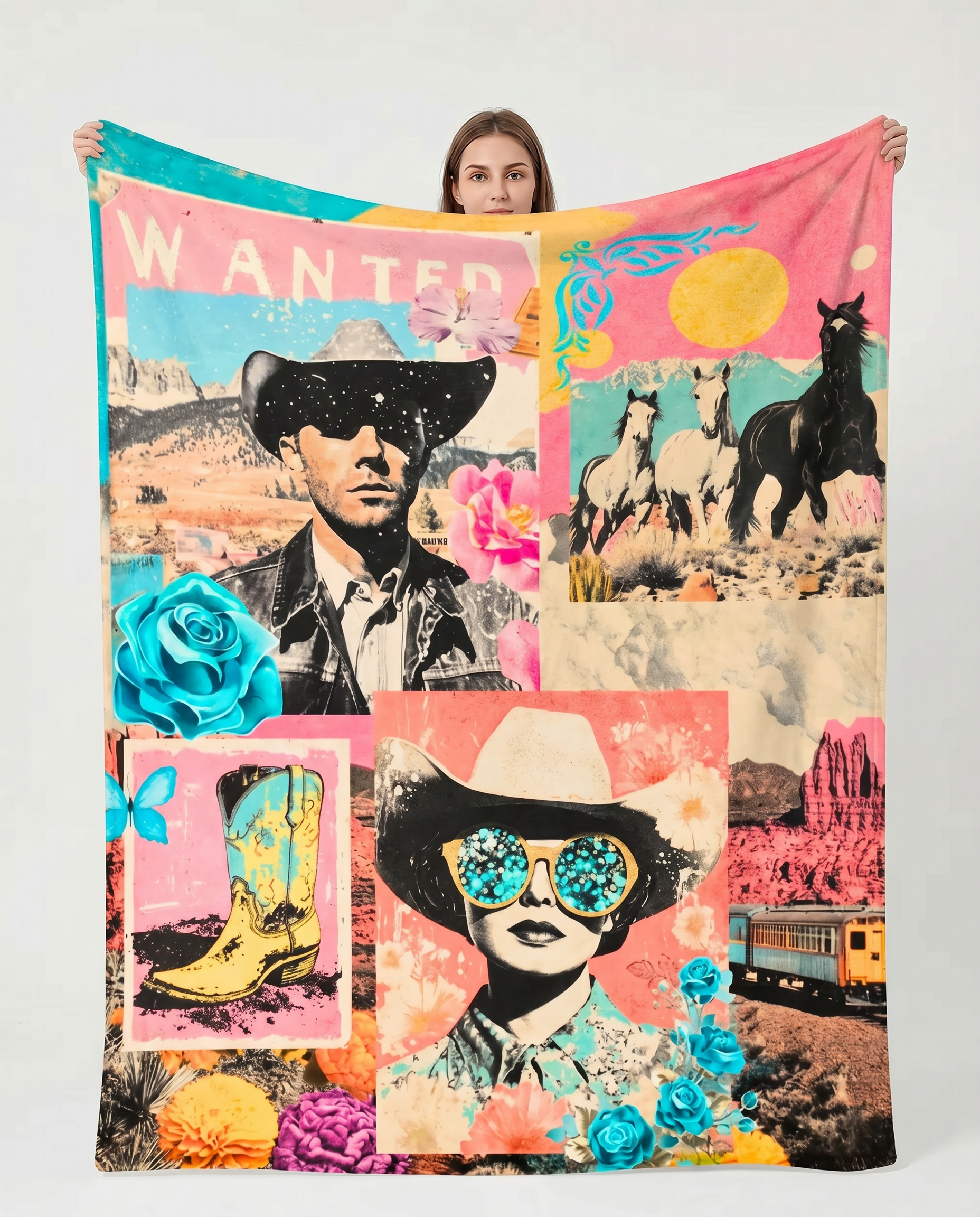 Baha Ranch Pop Western Collage Throw Blanket Ultra-Soft Micro Fleece Blanket 60" x 80" Made in America by Baha Ranch...