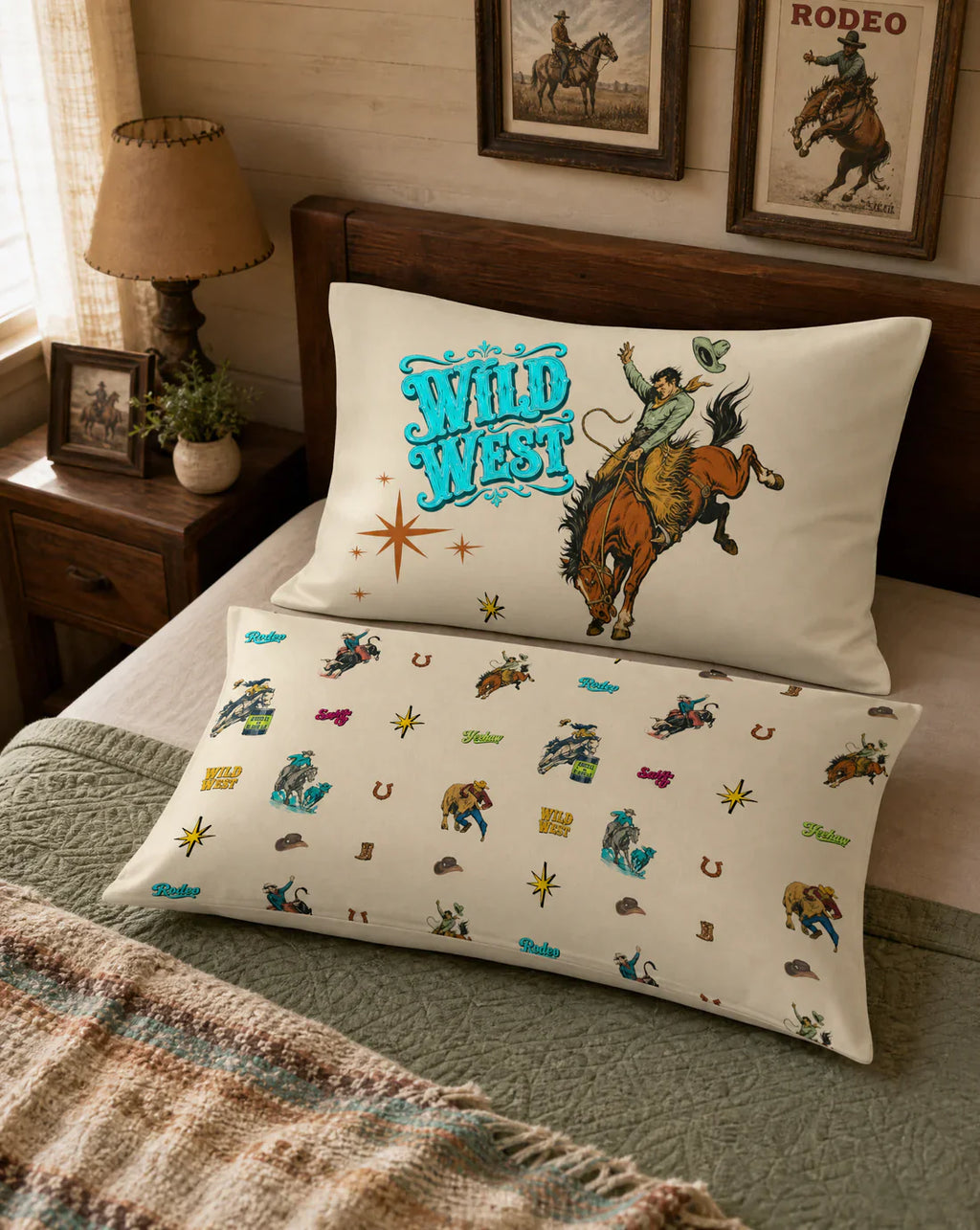 Baha Ranch The Last Roundup Bronc Rider Wild West Pillow Case Made in America by Baha Ranch Western Wear