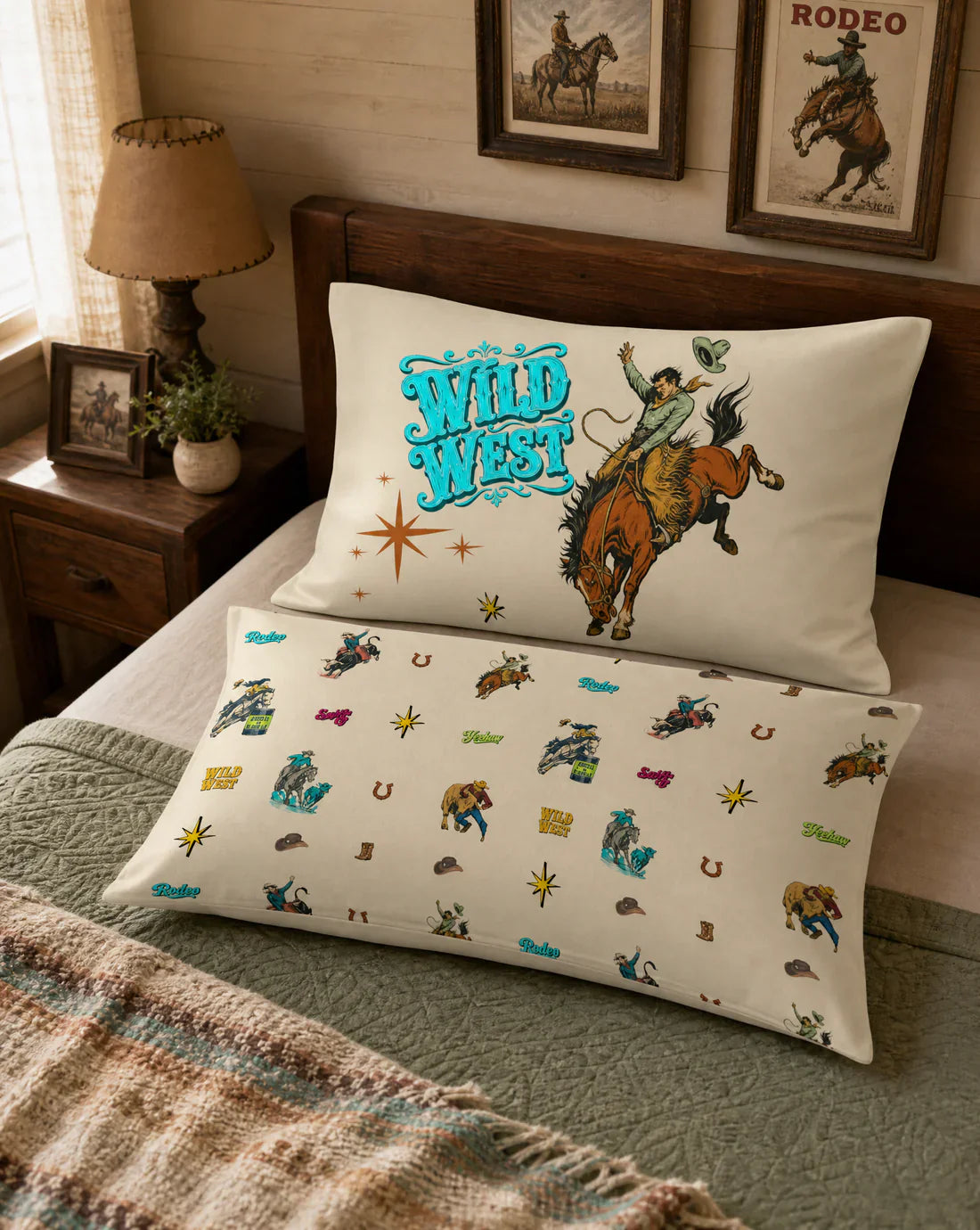 Baha Ranch The Last Roundup Bronc Rider Wild West Pillow Case Made in America by Baha Ranch Western Wear