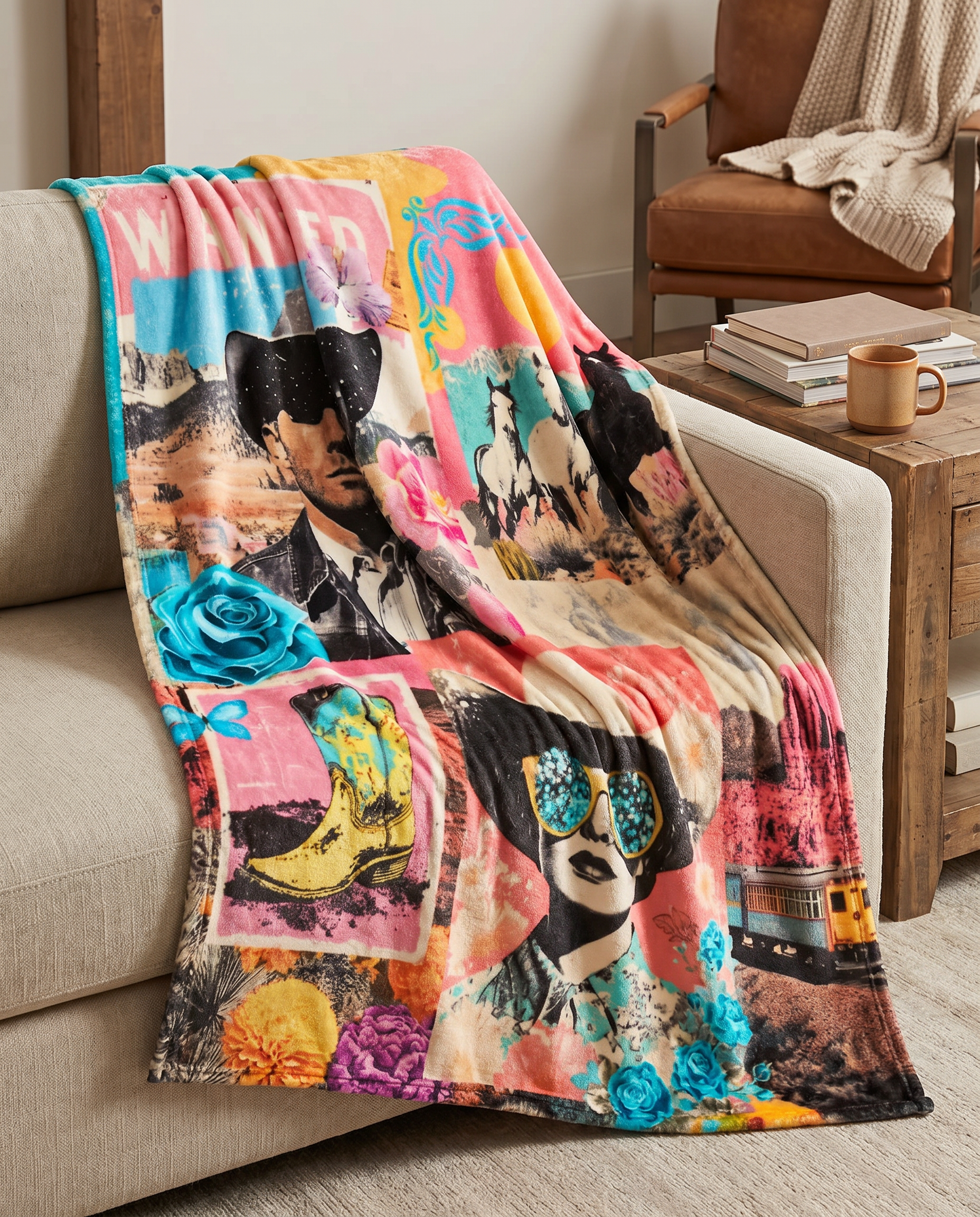 Baha Ranch Pop Western Collage Throw Blanket Ultra-Soft Micro Fleece Blanket 60" x 80" Made in America by Baha Ranch...