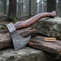 Damascus Bearded Chopping Axe with Curved Rosewood Handle