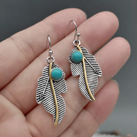 Turquoise Leaves Dangle Silver Fashion Earrings WA185