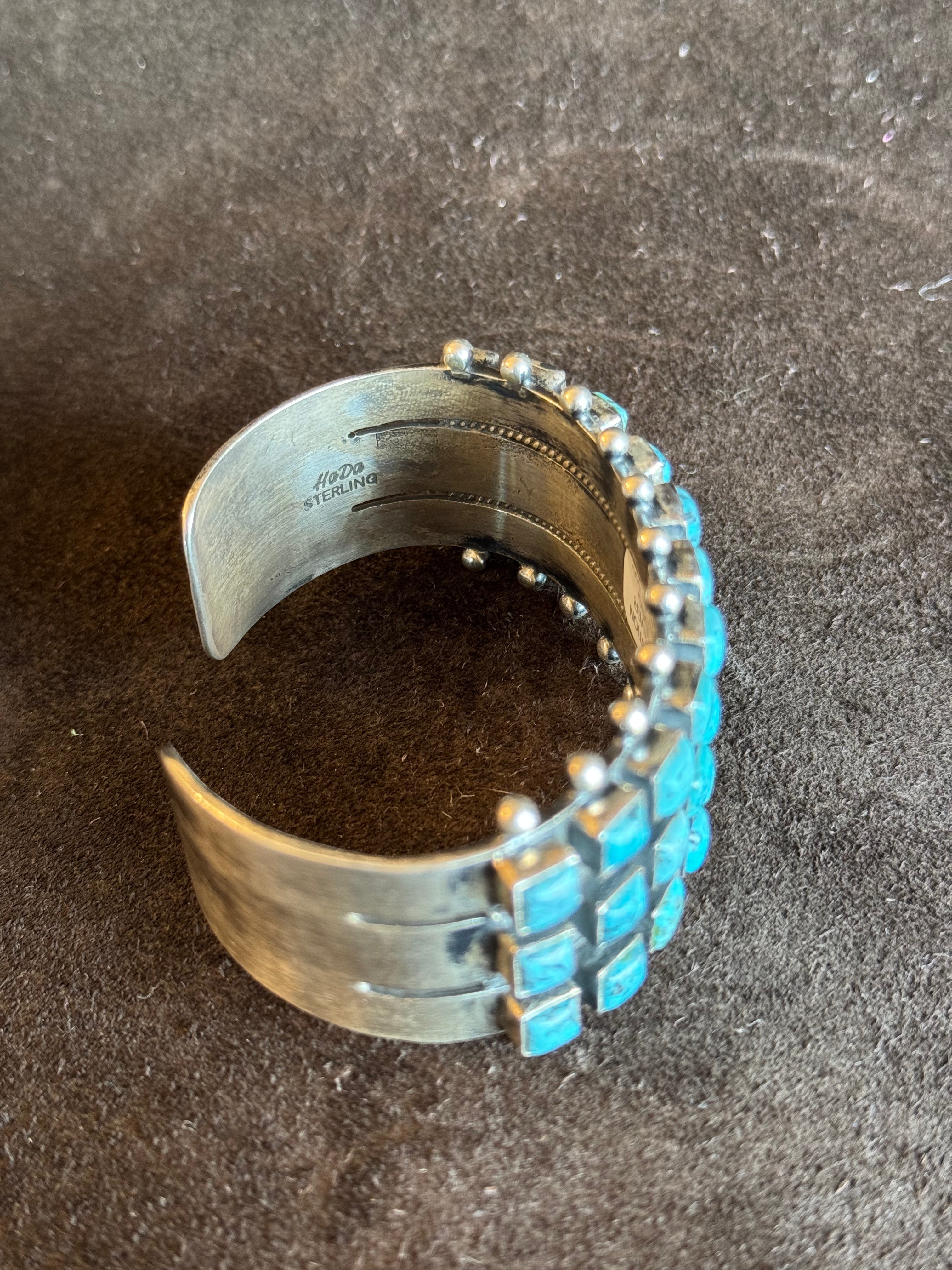 Hada Collection - Three Row Square Authentic Turquoise Cuff — view 3