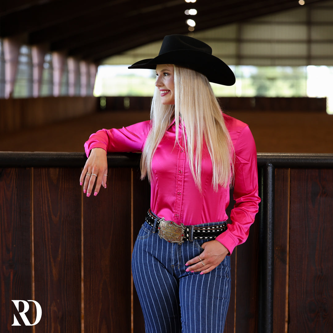 Hot Pink Satin Performance Rodeo Shirt — view 2