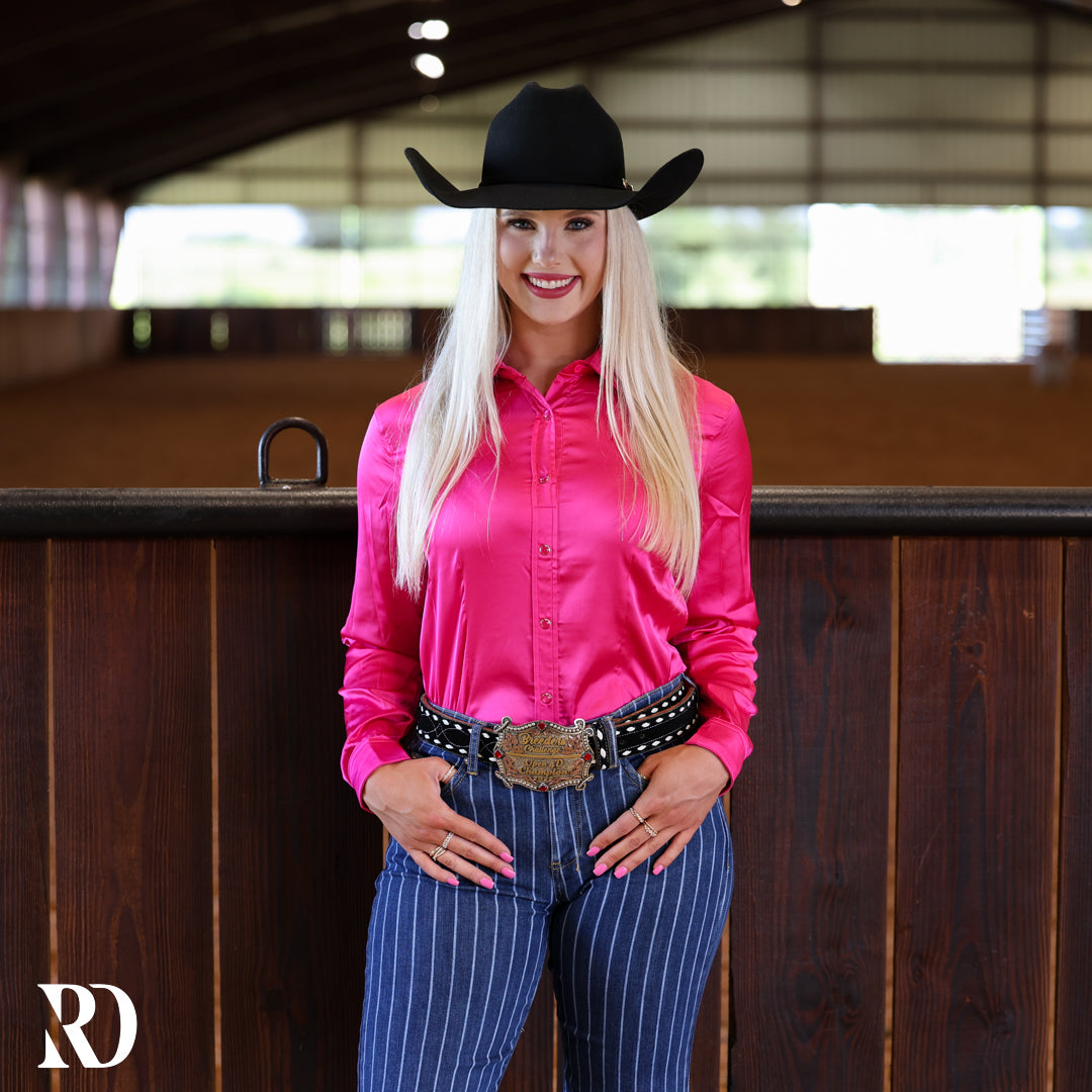 Hot Pink Satin Performance Rodeo Shirt — view 3