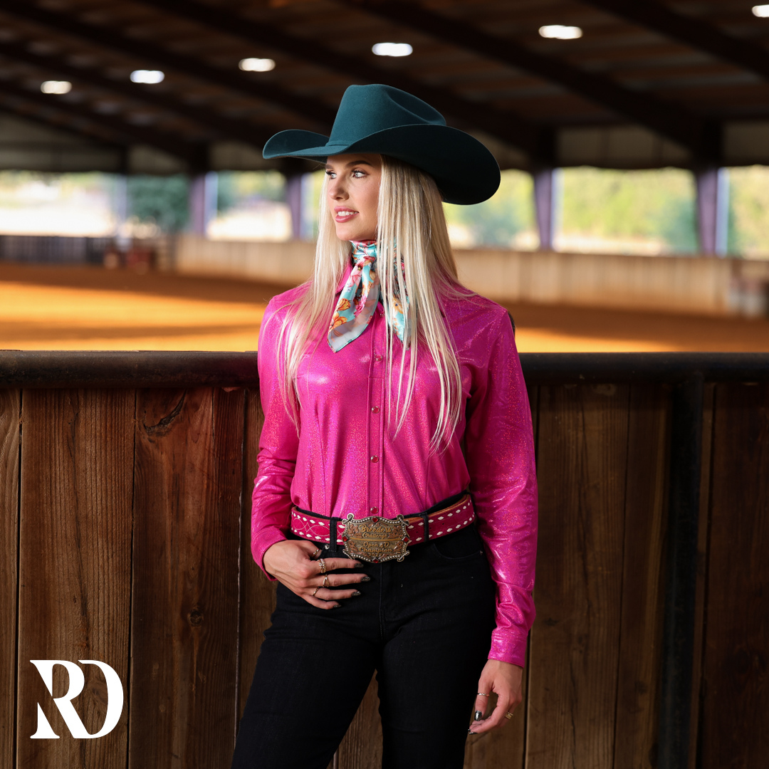 Hot Pink Sparkle Performance Rodeo Shirt — view 2