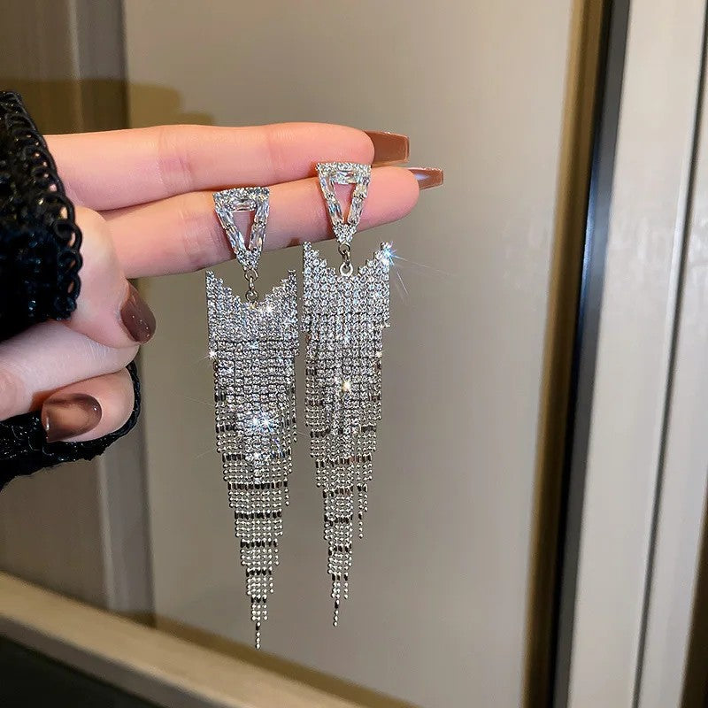 Western Silver Rhinestone Dangle Fashion Earrings