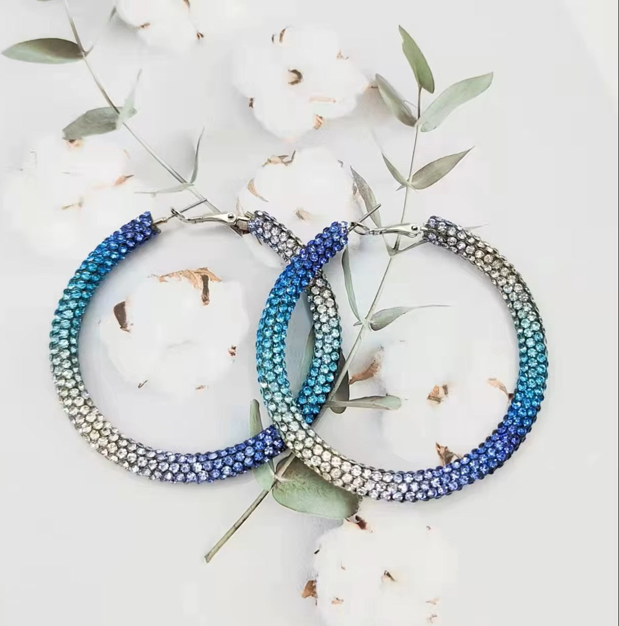 Blue, Green and Clear Western Bling Hoop Fashion Earrings