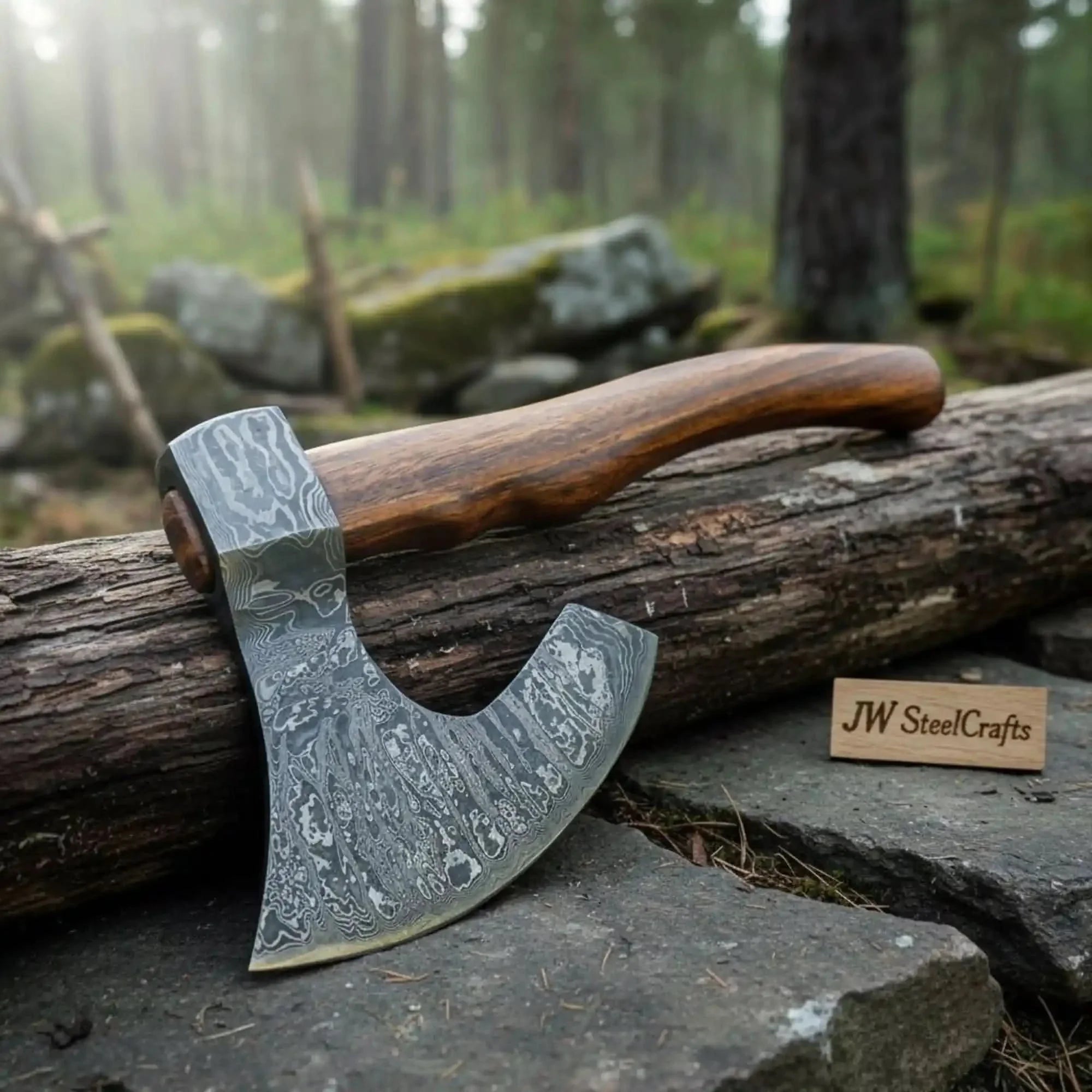 Viking Damascus Bearded Axe with 19 Inch Rosewood Handle