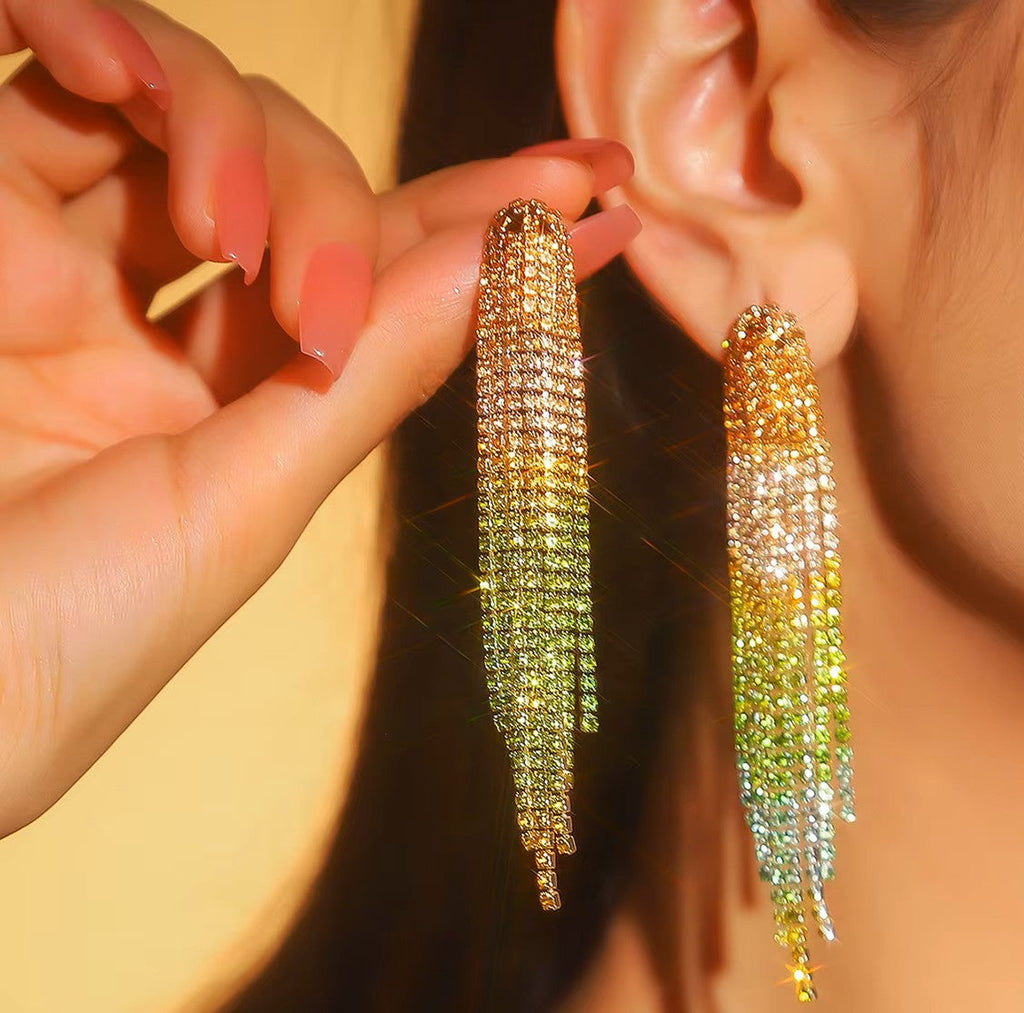 Orange. White and Green Rodeo Inspired Rhinestone Dangle Fashion Earrings