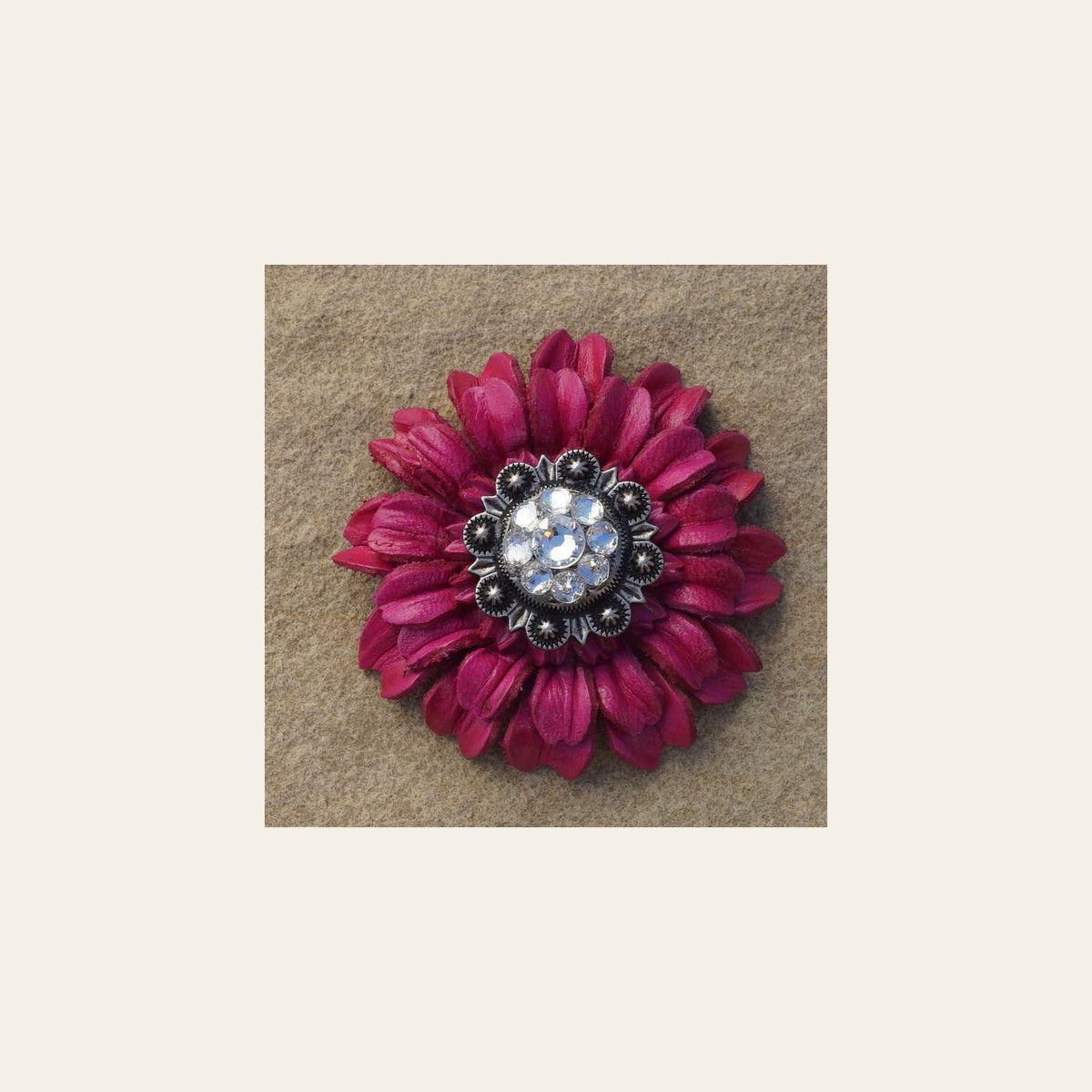 Hot Pink Daisy Flower With Antique Silver Clear 1" Concho on a warm cream background