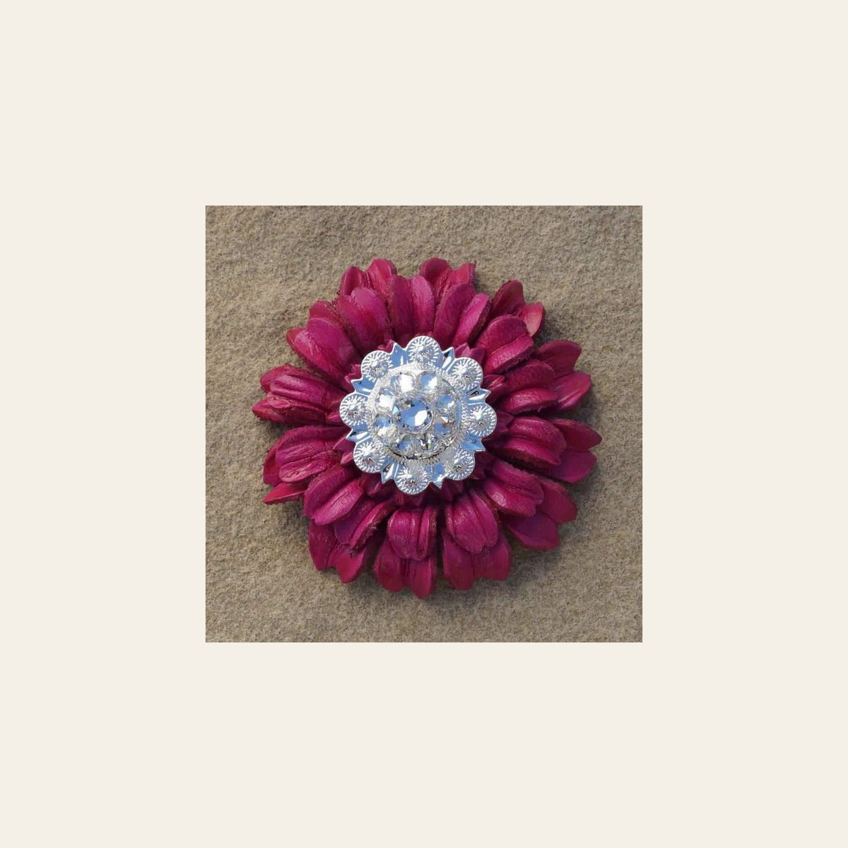 Hot Pink Daisy Flower With Bright Silver Clear 1" Concho on a warm cream background